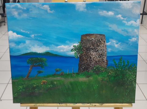 Old Sugarmill in Choiseul with view of St.Vincent (large) | Original Painting