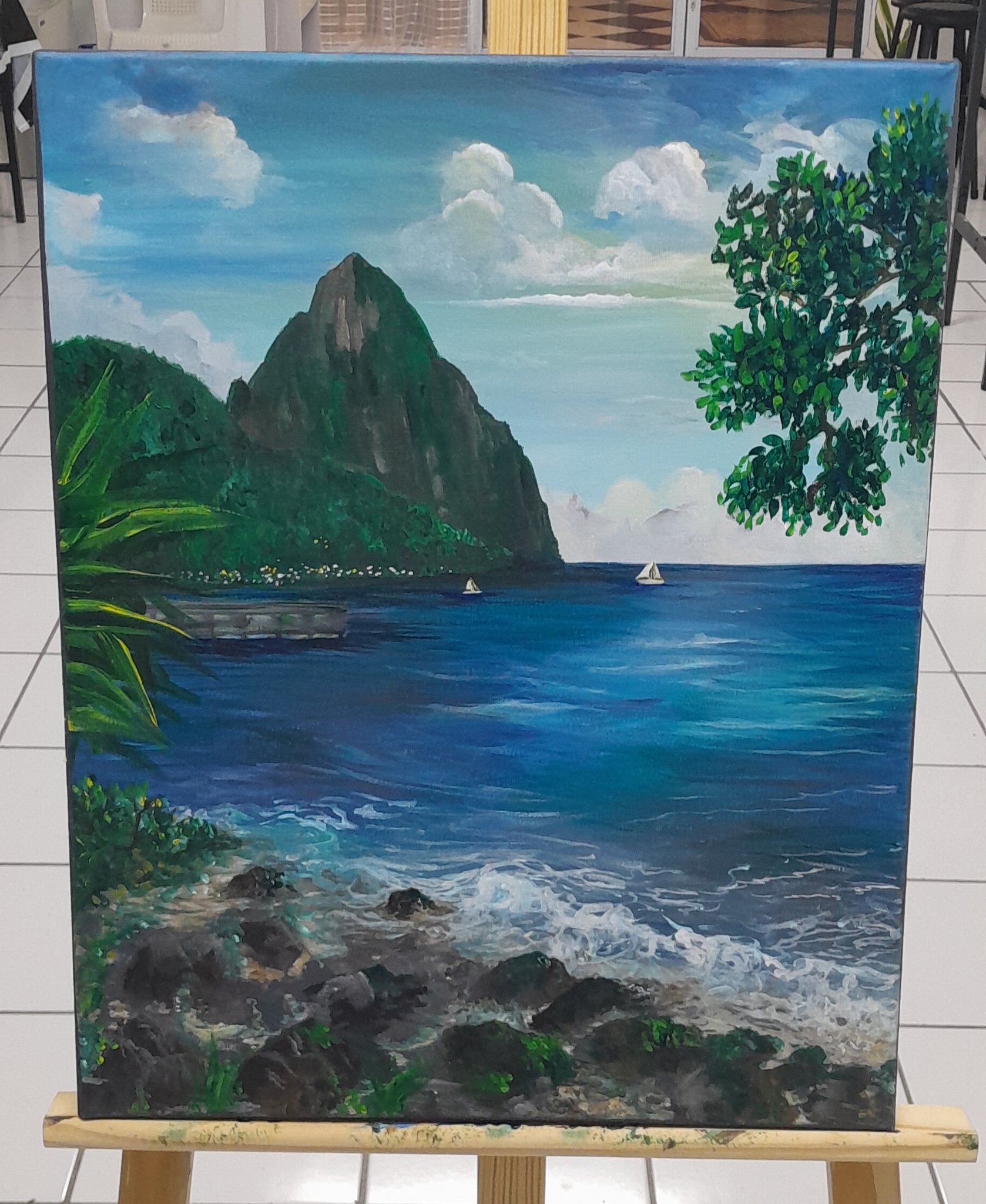 Petit Piton From Soufriere Beach | Original Painting