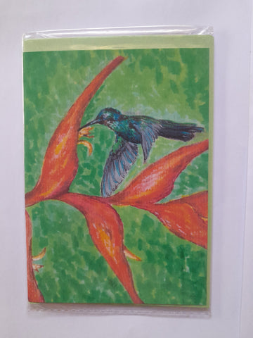 Parrot Heliconia & Hummingbird Greeting Card