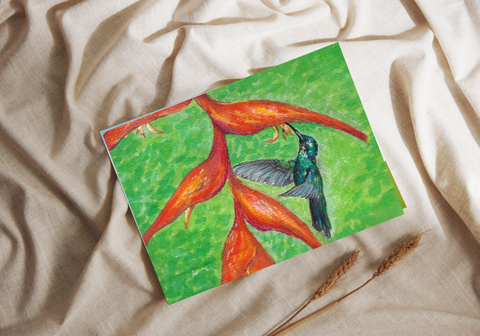 Parrot Heliconia & Hummingbird Greeting Card