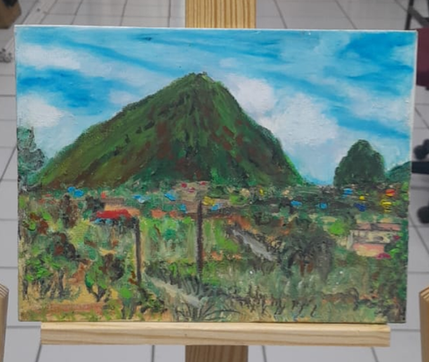 Gros and Petit Piton View from Choiseul | Oil Pastel