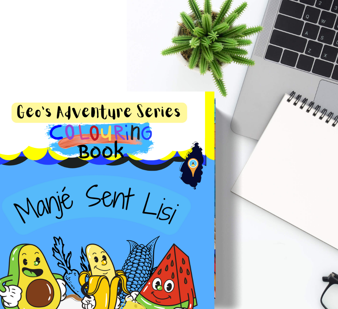 Geo's Adventure Series Colouring Book: Manje Sent Lisi | Creole Colouring Book