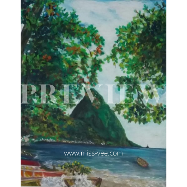 'Petit Piton, Soufriere' on Stretched Canvas | Saint Lucia Original Artwork