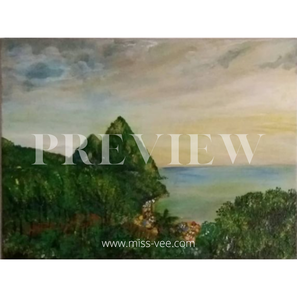 'The Pitons at Sunrise' Original Art on Canvas Panel