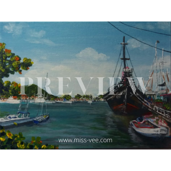 'Pirate Ship, Rodney Bay' Original Art on Canvas Panel