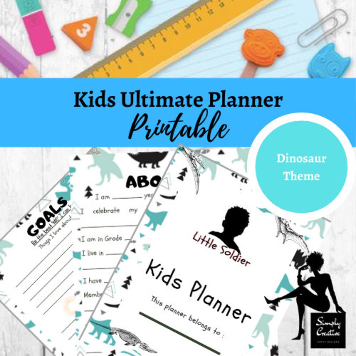 Little Soldier Kids Planner including monthly, weekly and daily planning | Kids Goal setting | Dinosaur Theme