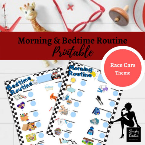 Kids Morning and Bedtime Routine Printable Checklist for all Kids including Children with Special Needs | Race Cars Theme Kids Daily Routine